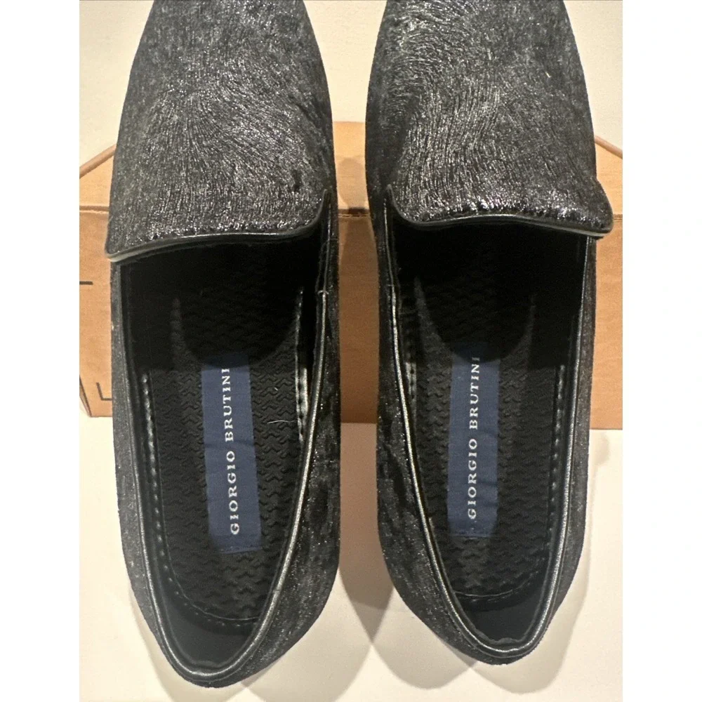Giorgio Brutini Men Size 9.5M Glitter Shimmer Fabric Smoking Loafers Shoes Black